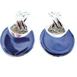 Cloisonne Earrings - Vintage - purple with silver tone - Pierced